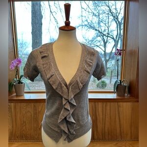 BCBGMaxAzria Merino Wool Heather Gray Short Sleeve V-Neck Cardigan XS NWOT